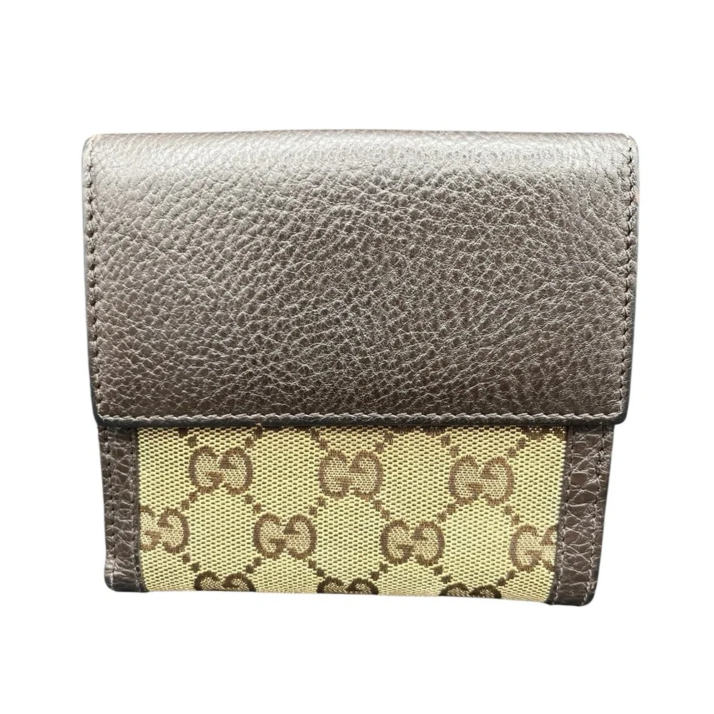 Gucci Brown/Beige GG Canvas & Leather Interlocking Icon French Wallet - Picture 2 of 8